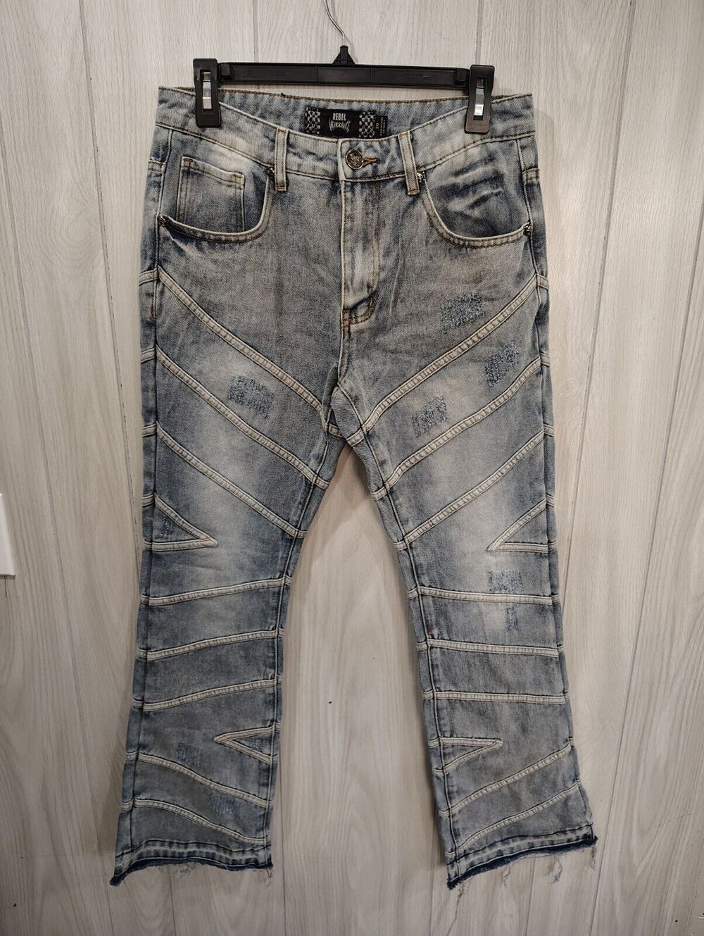 Rebel Vengeance Stacked Fit Denim Jeans Size 30 Frayed Rock Punk Alternative